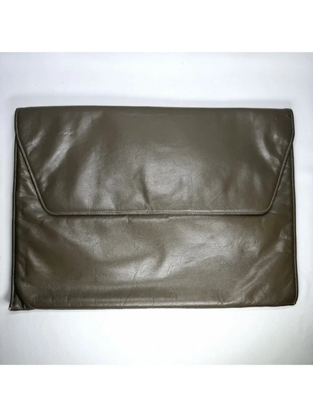 VTG Art Taupe Gray Faux Leather Envelope Style Portfolio Document Case 16”x11”